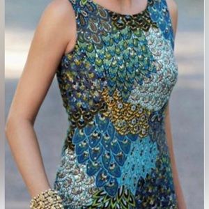 Joseph Ribkoff Sleeveless Dress Peacock Paisley Print
Sequin Detail Size 14